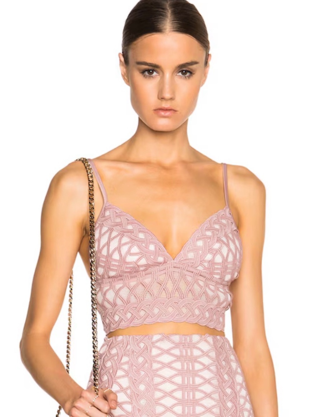 Jonathan Simkhai Blush Pink Lace Cropped Camisole Tread Lace Bralette Top